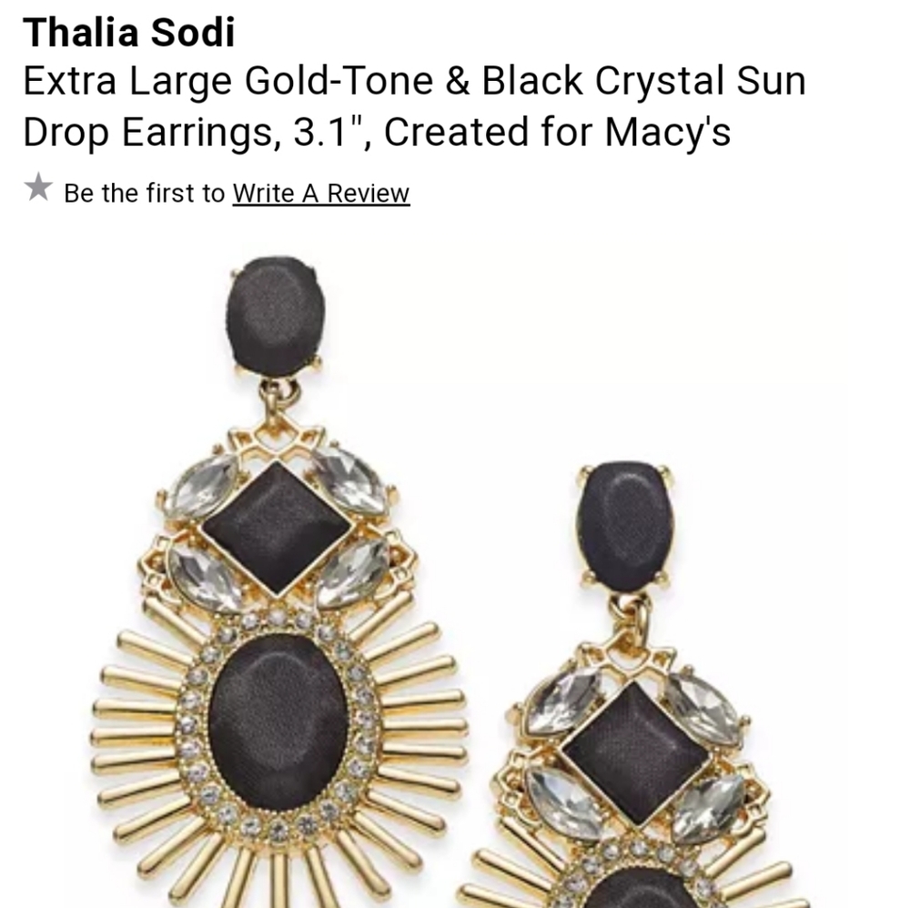 Gold-tone & Black Crystal Sun Drop Earrings